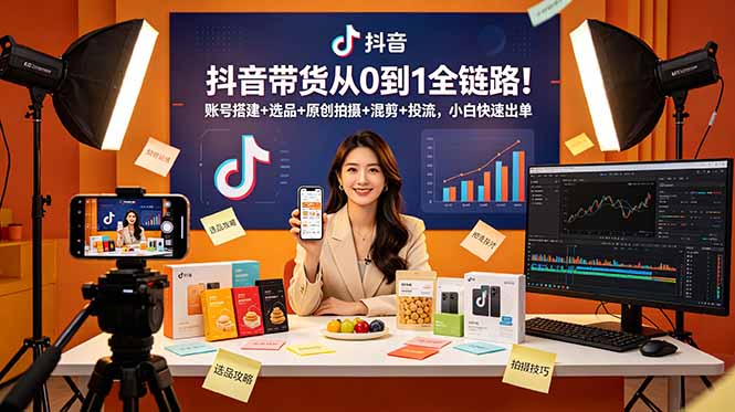 抖音带货从0到1全链路!账号搭建+选品+原创拍摄+混剪+投流,小白快速出单-知识星球
