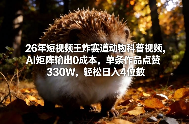 26年短视频王炸赛道动物科普视频，AI矩阵输出0成本，单条作品点赞330W，轻松日入4位数-知识星球