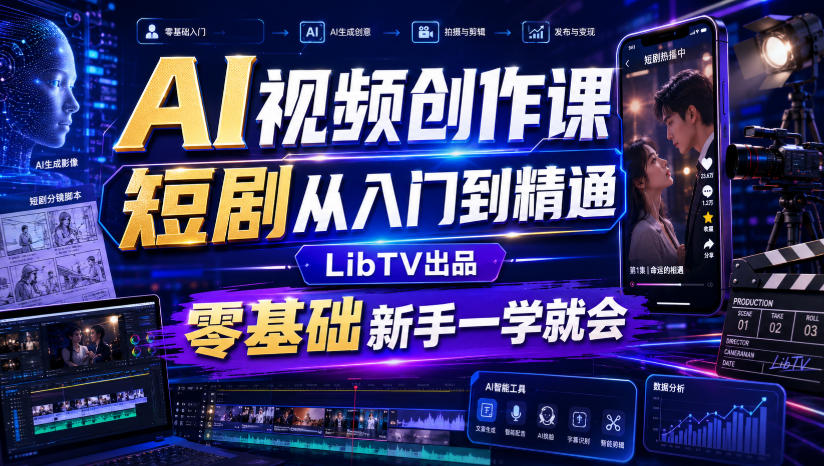 AI视频创作课,短剧从入门到精通,LibTV出品,零基础新手一学就会