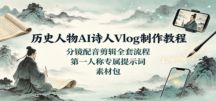 历史人物AI诗人Vlog制作教程：分镜配音剪辑全套流程，第一人称专属提示词素材包-知识星球