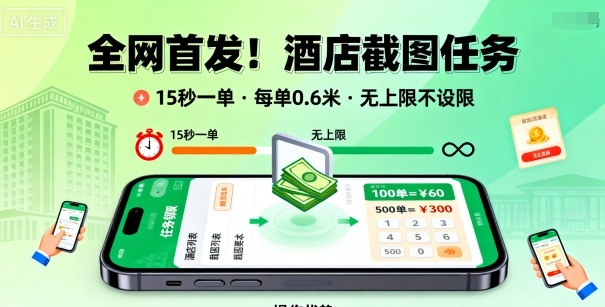 全网首发！酒店截图任务，15秒一单，每单0.6米，任务无上限不设限，矩阵操作单日3张到手【揭秘】-知识星球