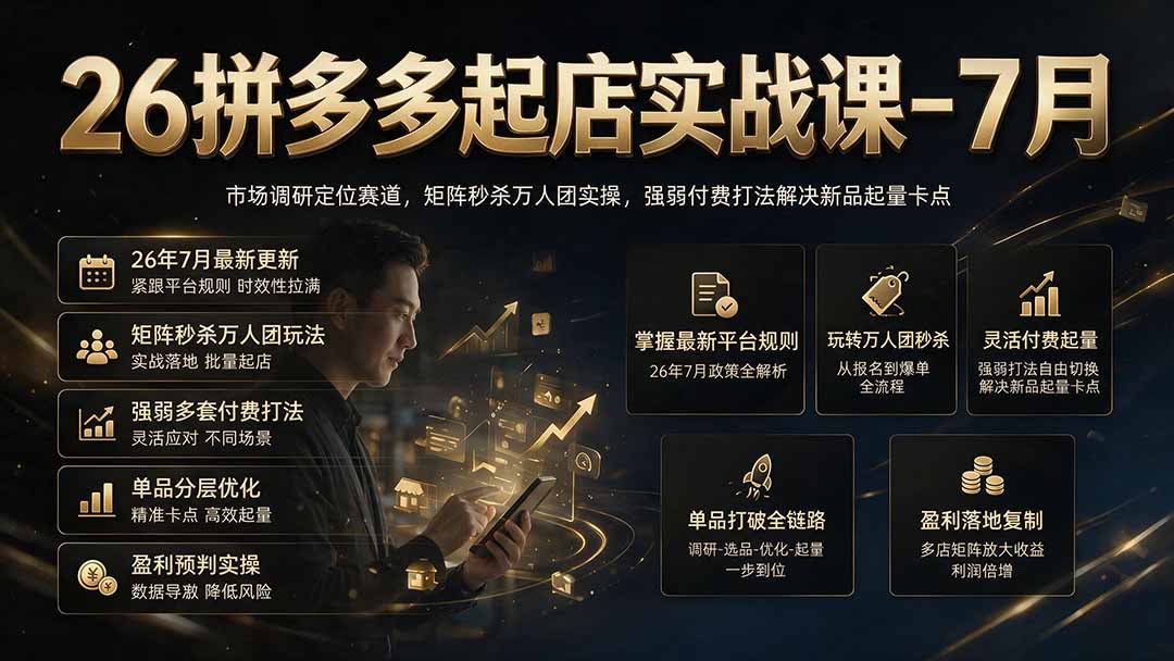 26拼多多起店实战课-7月｜市场调研定位赛道，矩阵秒杀万人团实操，强弱付费打法解决新品起量卡点-知识星球