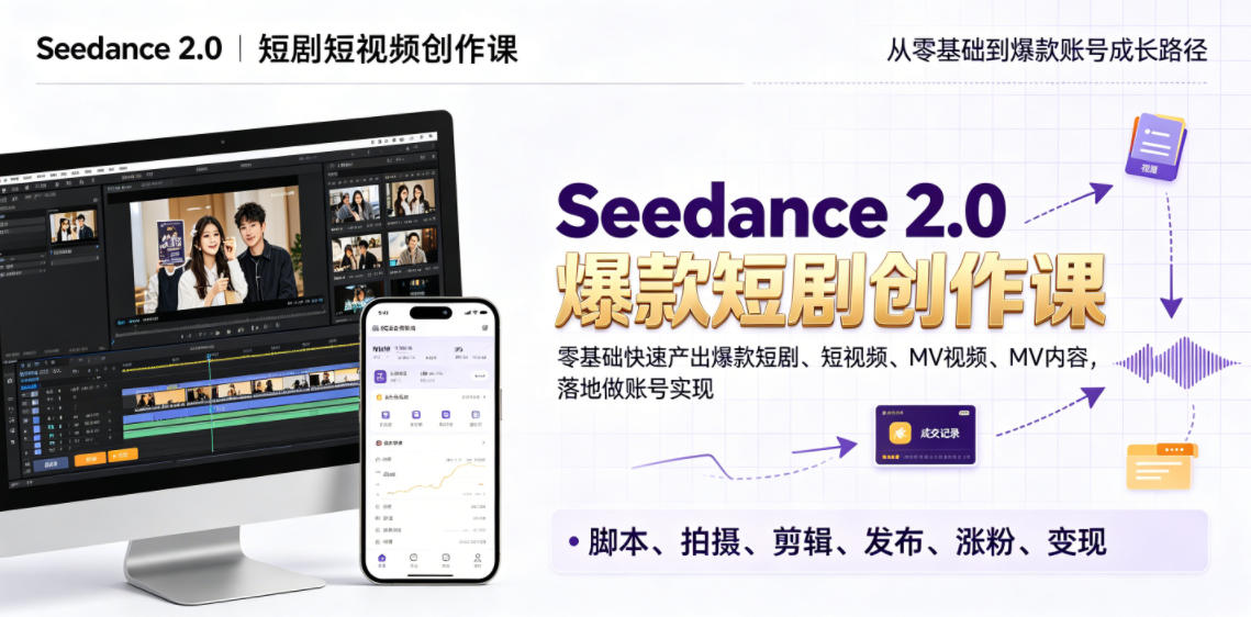 Seedance 2.0短剧短视频创作课，零基础快速产出爆款短剧、短视频、MV内容，落地做账号实现变现-知识星球