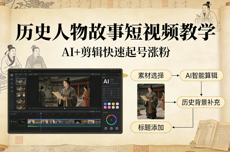 历史人物故事短视频教学，AI+剪辑制作历史人物题材短视频，快速起号涨粉-知识星球