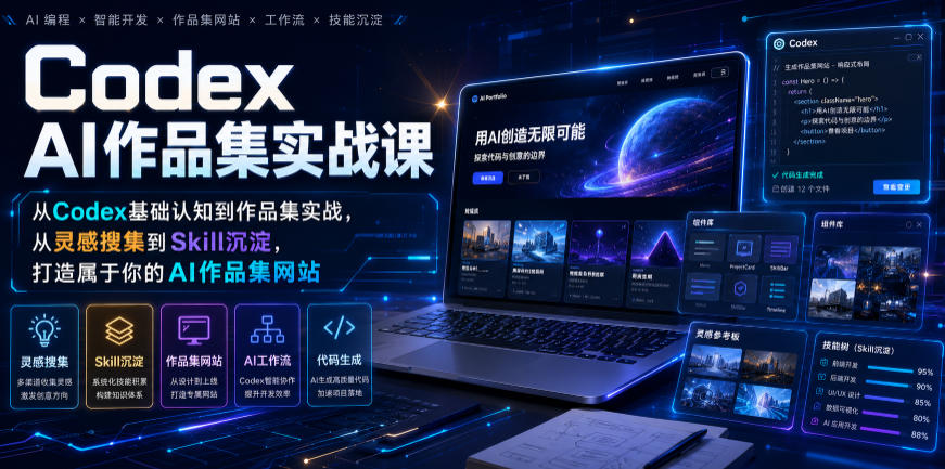 Codex AI作品集实战课，从Codex基础认知到作品集实战，从灵感搜集到Skill沉淀，打造属于你的AI作品集网站-知识星球