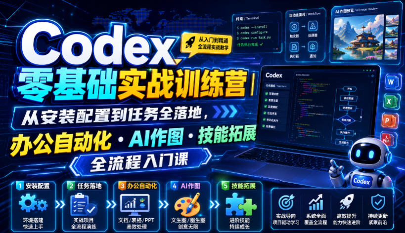 Codex零基础实战训练营｜从安装配置到任务全落地，办公自动化・AI作图・技能拓展全流程入门课-知识星球
