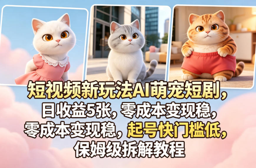 短视频新玩法AI萌宠短剧，日收益5张，零成本变现稳，起号快门槛低，保姆级拆解教程-知识星球
