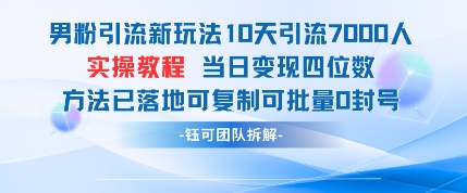男粉引流新玩法10天引流7000人当日变现四位数可复制可批量0封号-知识星球