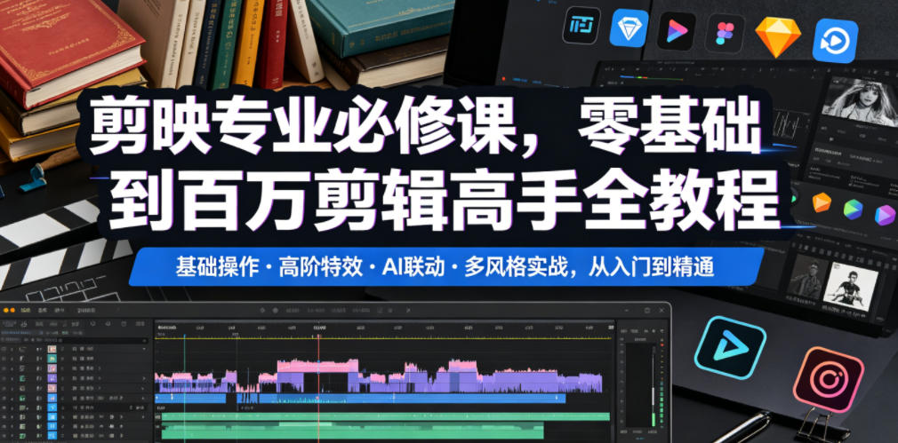 剪映专业必修课，零基础到百万剪辑高手全教程，基础操作・高阶特效・AI联动・多风格实战，从入门到精通-知识星球