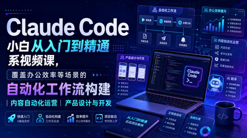 Claude Code小白从入门到精通系视频课，覆盖办公效率等场景的自动化工作流构建|内容自动化运营|产品设计与开发-知识星球