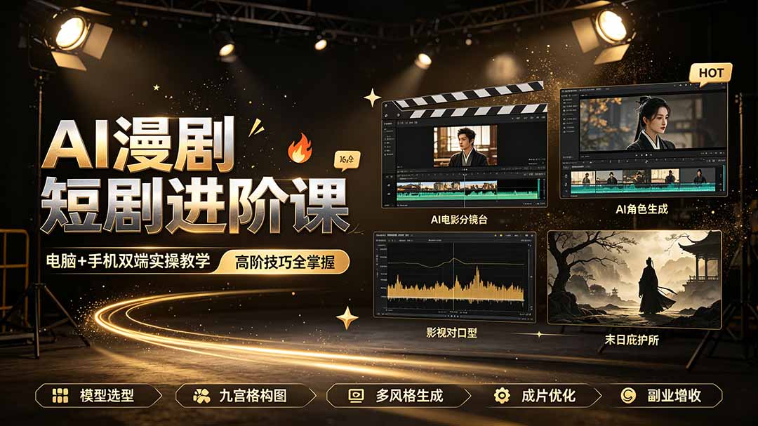 AI漫剧短剧进阶课｜电脑+手机双端实操教学｜影视剧对口型人物吃瓜×解压末日庇护所全程讲解，高阶技巧全掌握-知识星球