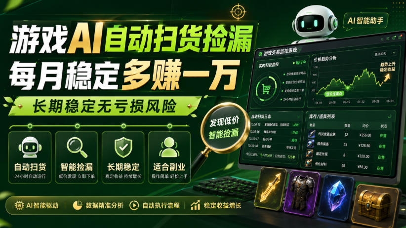 游戏AI自动扫货捡漏，每月稳定多賺1W，长期稳定无亏损风险！【揭秘】-知识星球