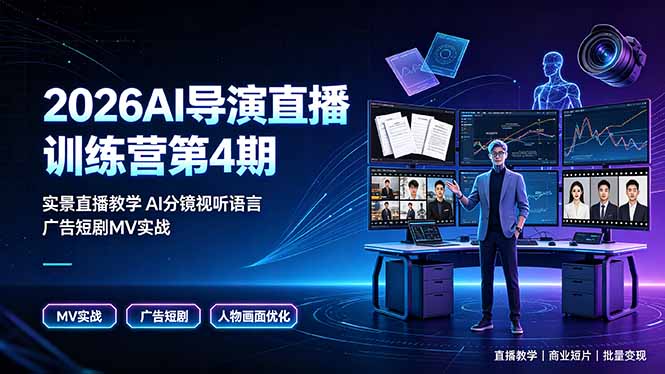 2026AI导演直播训练营第4期，实景直播教学AI分镜视听语言，广告短剧MV实战，解决人物画面崩坏痛点-知识星球