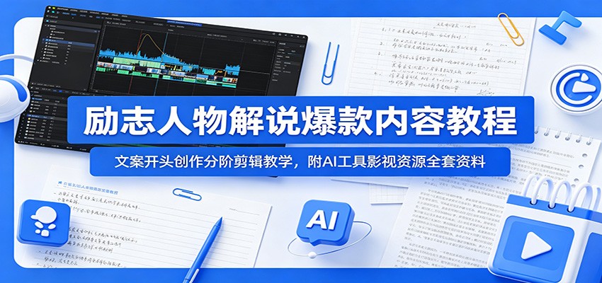 励志人物解说爆款内容教程:文案开头创作分阶剪辑教学,附AI 工具影视资源全套资料-知识星球