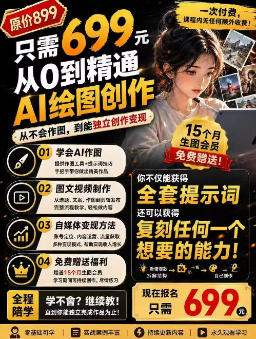 抖音10W粉丝博主的AI绘图教学，从0到精通AI绘图创作，从不会作图到能独立创作变现-知识星球