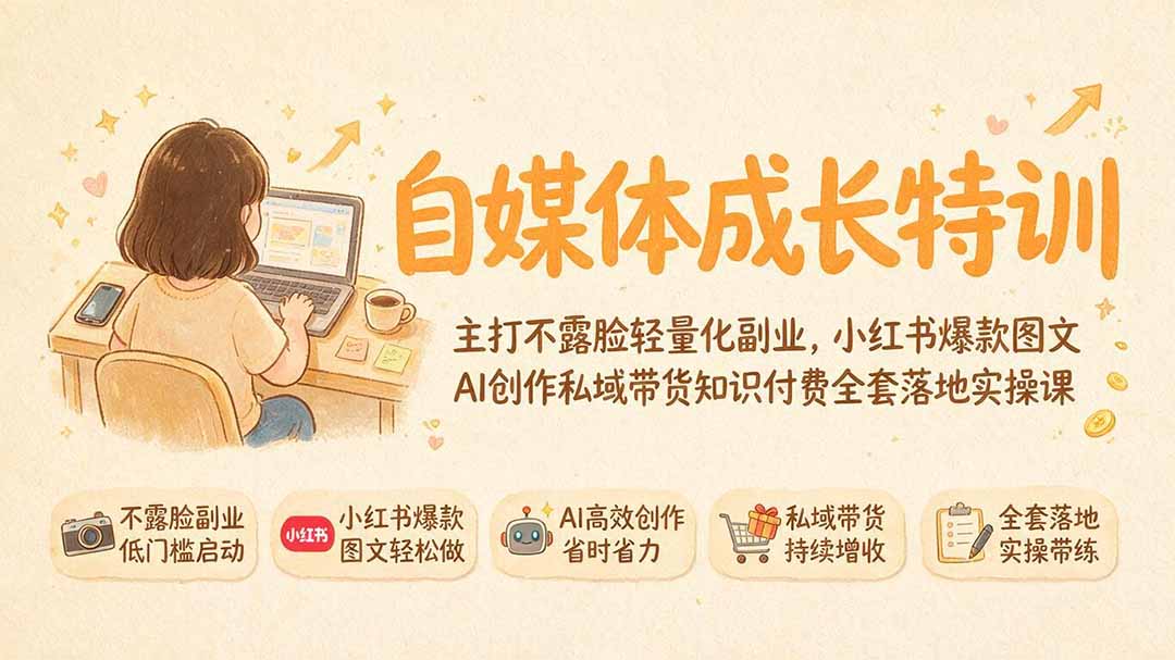 自媒体成长特训｜主打不露脸轻量化副业，小红书爆款图文AI创作私域带货知识付费全套落地实操课-知识星球
