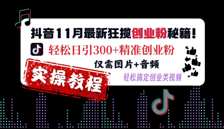 抖音11月最新狂揽创业粉秘籍，轻松日引300+精准创业粉，仅需图片+音频，轻松搞定创业类视频-小禾网创