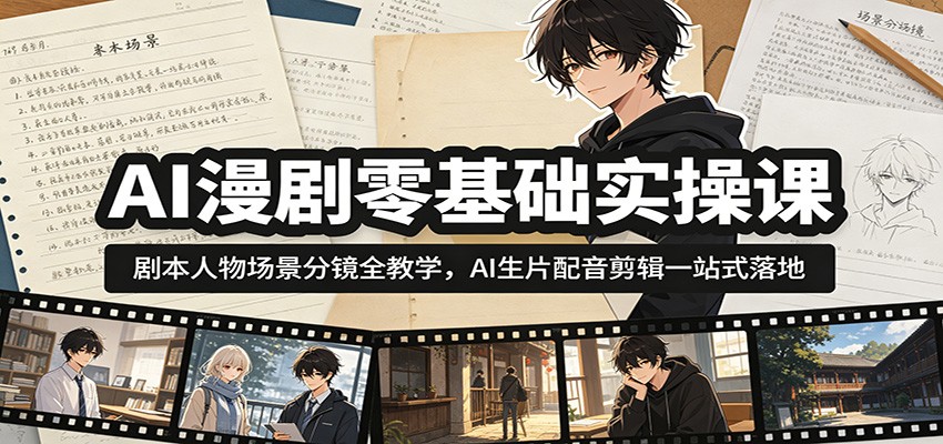 AI漫剧零基础实操课：剧本人物场景分镜全教学，AI生片配音剪辑一站式落地-知识星球