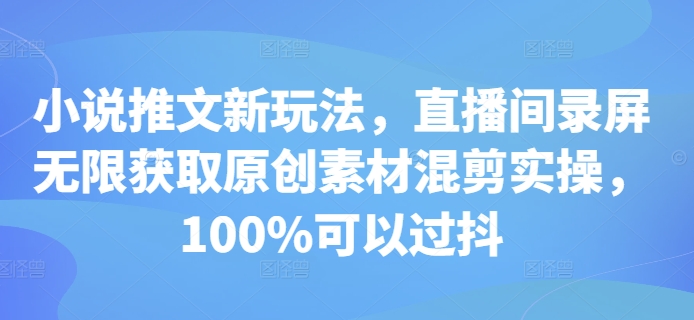 小说推文新玩法，直播间录屏无限获取原创素材混剪实操，100%可以过抖-小禾网创