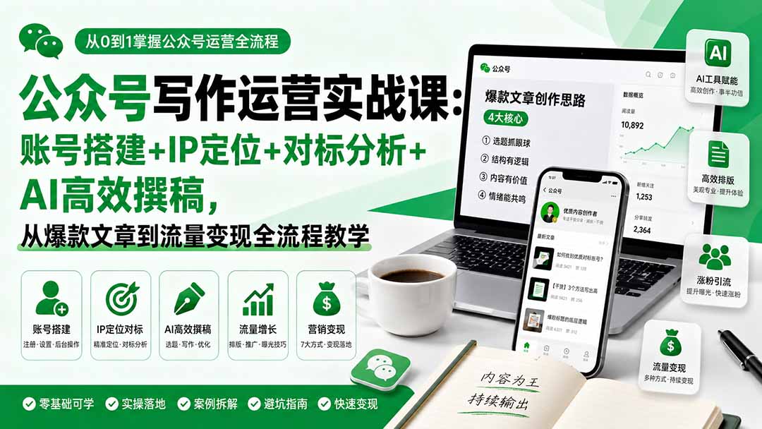 公众号写作运营实战课：账号搭建+IP定位+对标分析+AI高效撰稿，从爆款文章到流量变现全流程教学-知识星球