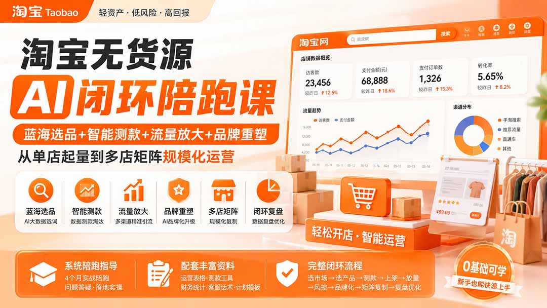 淘宝无货源AI闭环陪跑课：蓝海选品+智能测款+流量放大+品牌重塑，从单店起量到多店矩阵规模化运营-知识星球