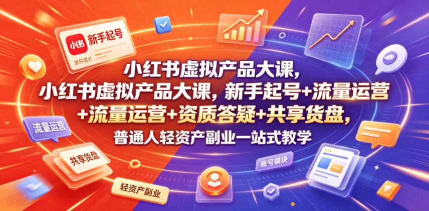 小红书虚拟产品大课，新手起号+流量运营+资质答疑+共享货盘，普通人轻资产副业一站式教学-知识星球