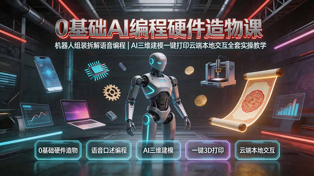 0基础AI编程硬件造物课｜机器人组装拆解语音编程，AI三维建模一键打印云端本地交互全套实操教学-知识星球