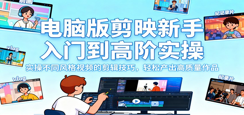 电脑版剪映新手入门到高阶实操，实操不同风格视频的剪辑技巧，轻松产出高质量作品-知识星球