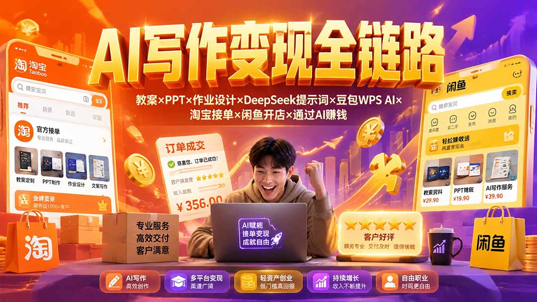 2026AI写作变现全链路：教案×PPT×作业设计×DeepSeek提示词×豆包WPS AI×淘宝接单×闲鱼开店×通过AI賺钱-知识星球