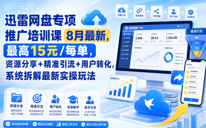 迅雷网盘专项推广培训课8月最新，最高15米/每单，资源分享+精准引流+用户转化，系统拆解最新实操玩法(更新0824)-知识星球