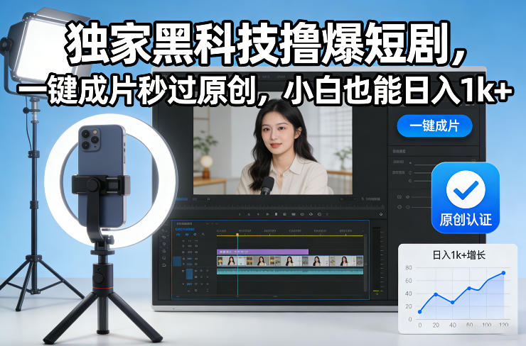 独家黑科技撸爆短剧,一键成片秒过原创,小白也能日入1k+【揭秘】-知识星球