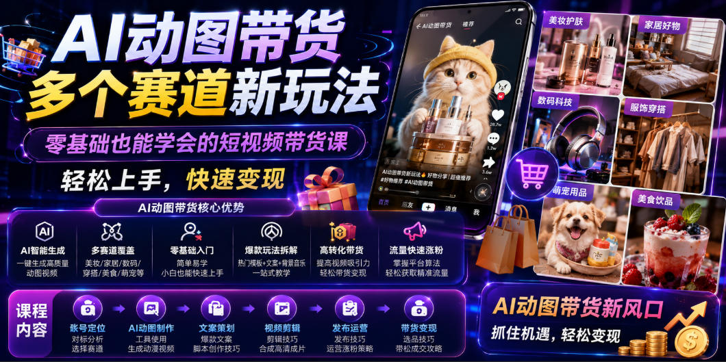 AI动图带货多个赛道新玩法，零基础也能学会的短视频带货课，轻松上手，快速变现-知识星球