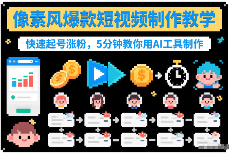 像素风爆款短视频制作教学，快速起号涨粉，5分钟教你用AI工具制作-知识星球