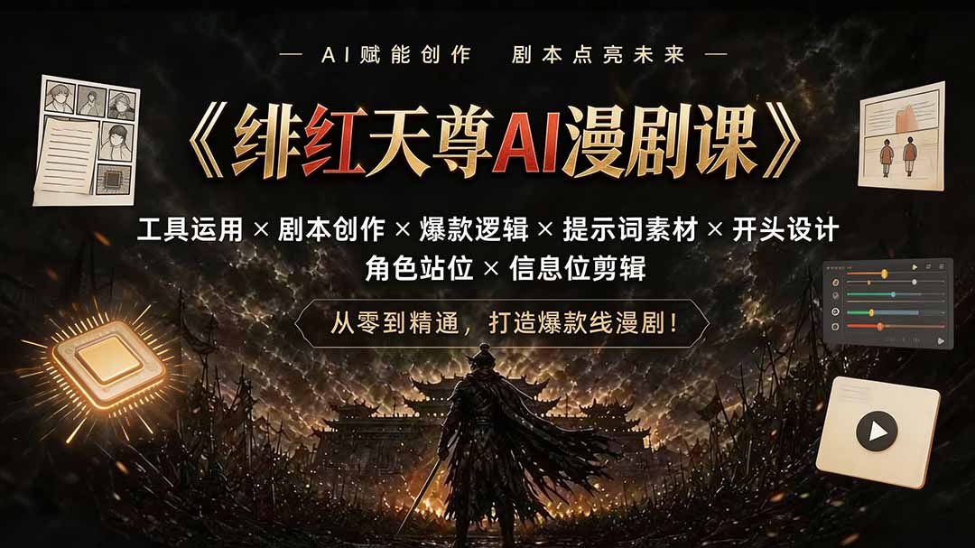 绯红天尊AI漫剧课｜工具运用×剧本创作×爆款逻辑×提示词素材×开头设计×角色站位×信息位剪辑-知识星球
