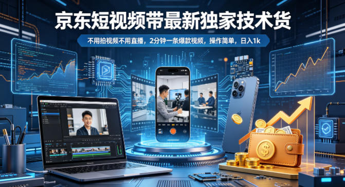 京东短视频带货最新独家技术，不用拍视频不用直播，2分钟一条爆款视频，操作简单，日入1k+【揭秘】-知识星球
