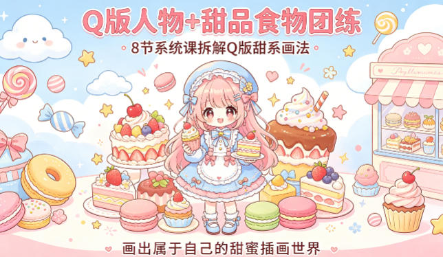 Q版人物+甜品食物团练，8节系统课拆解Q版甜系画法，画出属于自己的甜蜜插画世界-知识星球