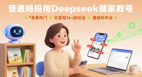 普通妈妈用Deepseek做家教号，条条热门，日变现1k+的玩法，直接抄作业-知识星球