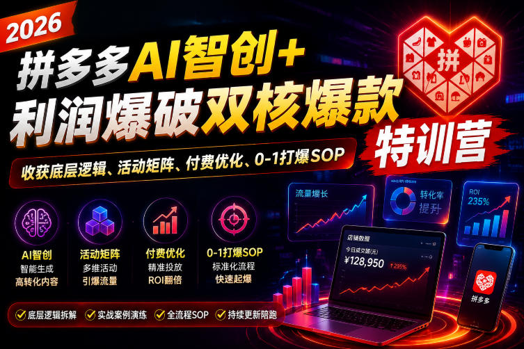 2026拼多多AI智创+利润爆破双核爆款特训营，收获底层逻辑、活动矩阵、付费优化、0-1打爆SOP(更新0727)-知识星球