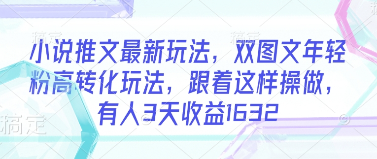 小说推文最新玩法，双图文年轻粉高转化玩法，跟着这样操做，有人3天收益1632-小禾网创