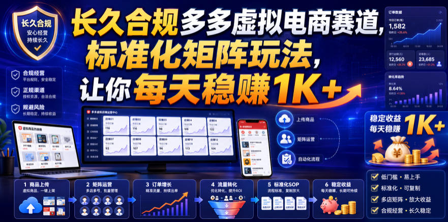 长久合规多多虚拟电商赛道，标准化矩阵玩法，让你每天稳賺1K+【揭秘】-知识星球