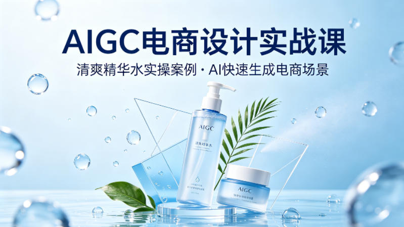 AIGC电商设计实战课，以清爽精华水为实操案例，教你用AI快速生成电商场景-知识星球