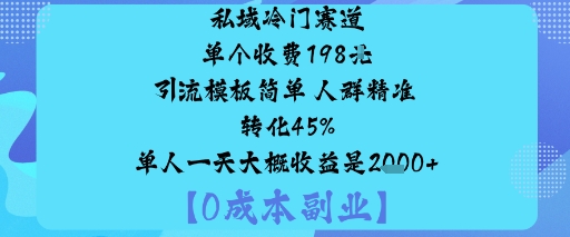私域冷门赛道:单个收费198米引流模板简单人群精准转化45%单人一天大概收益是1k+-知识星球