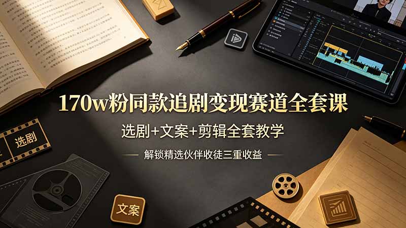 170w粉博主同款追剧变现赛道全套课，选剧+文案+剪辑全套教学，解锁精选伙伴收徒三重收益-知识星球