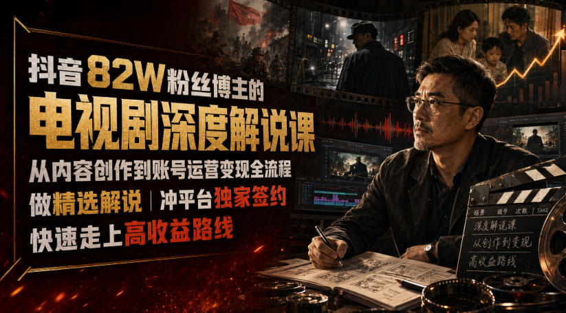抖音82W粉丝博主的电视剧深度解说课，从内容创作到账号运营变现全流程，做精选解说，冲平台独家签约，快速走上高收益路线-知识星球