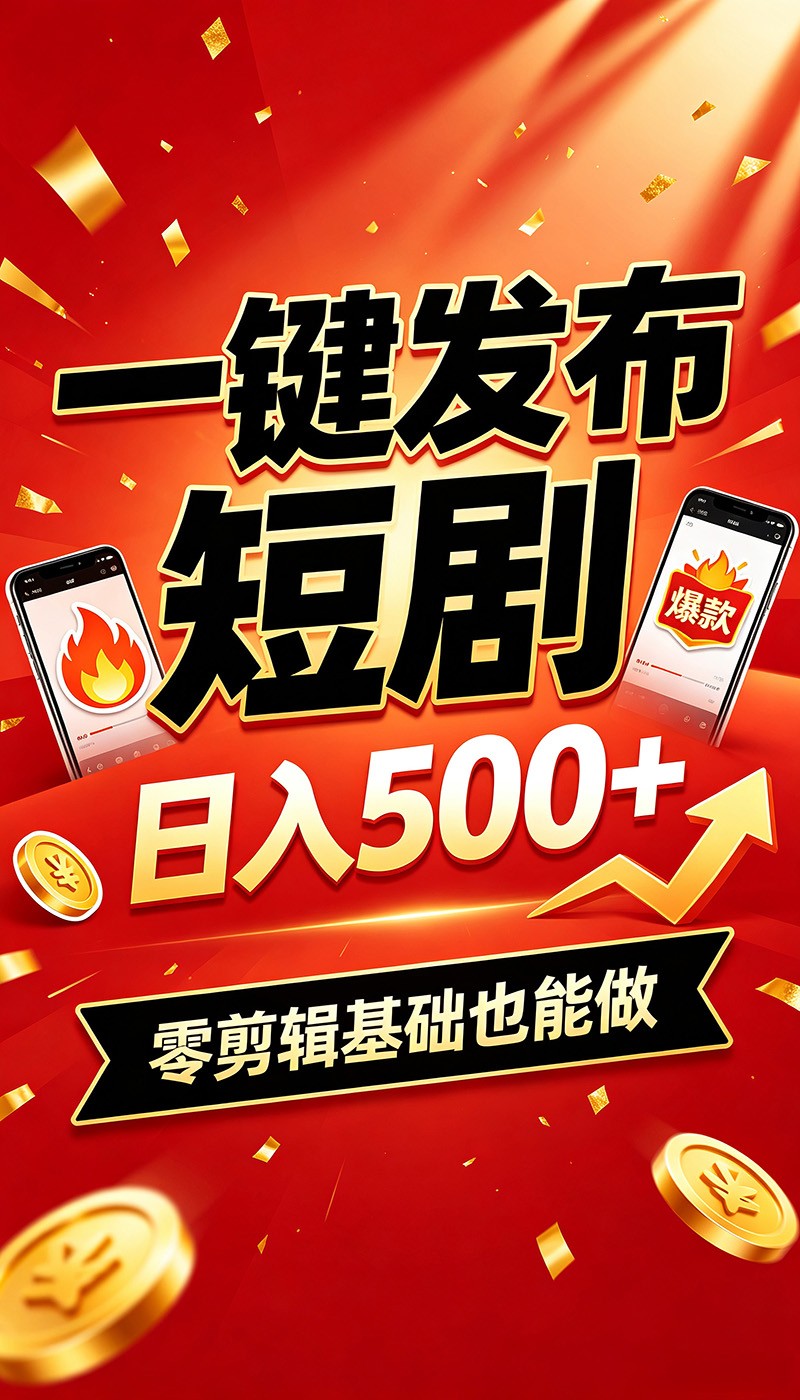 快手短剧一键发布，不用剪辑操作简单，副业日入500+。空闲时间轻松赚收益-知识星球