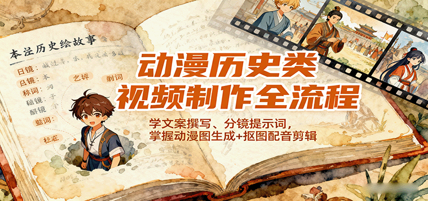动漫历史类视频制作全流程，学文案撰写、分镜提示词，掌握动漫图生成+抠图配音剪辑-知识星球