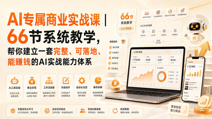 AI专属商业实战课｜66节系统教学，帮你建立一套完整、可落地、能賺钱的AI实战能力体系-知识星球