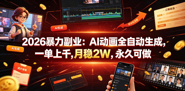 2026暴力副业：AI动画全自动生成，一单上千，月稳2W，永久可做【揭秘】-知识星球
