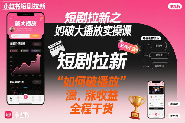 短剧拉新之小红书如何破大播放实操课，如何破播放，涨收益，全程干货-知识星球