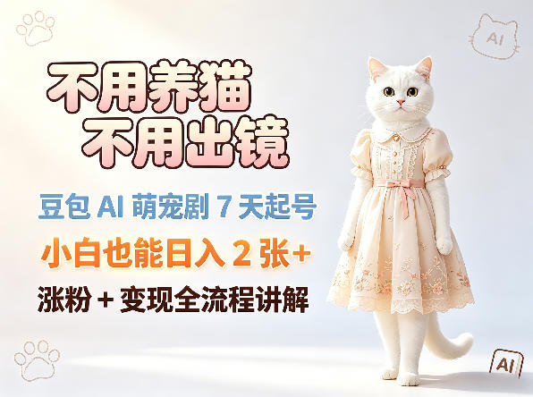 不用养猫不用出镜，豆包AI萌宠剧7天起号，小白也能日入2张+，涨粉+变现全流程讲解-知识星球